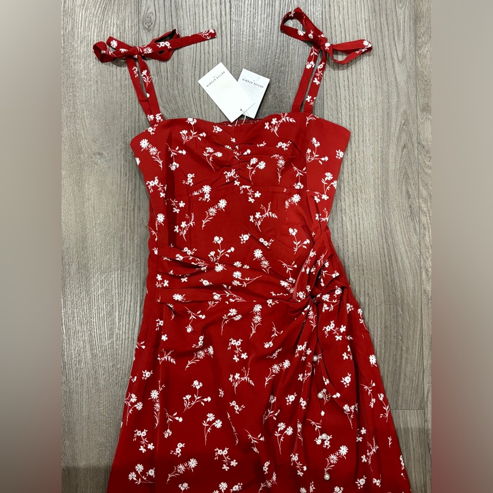 SOLD- NWT Petite Studio NYC Lorraine Midi Dress Red Floral Sun Dress Women’s XS - Picture 7 of 14